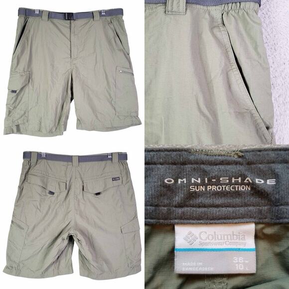 Columbia Cargo Shorts Omni-Shade Sun Protection Men's Size 38x10 Khaki Nylon - Picture 1 of 11